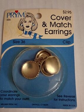 Prym Cover & Match Earrings Clip Vintage Size 36 Custom DIY